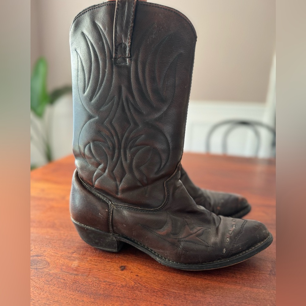 VINTAGE LAREDO Cowboy Boots Mens 10EW Black Cherry 6396 Western Embroidered